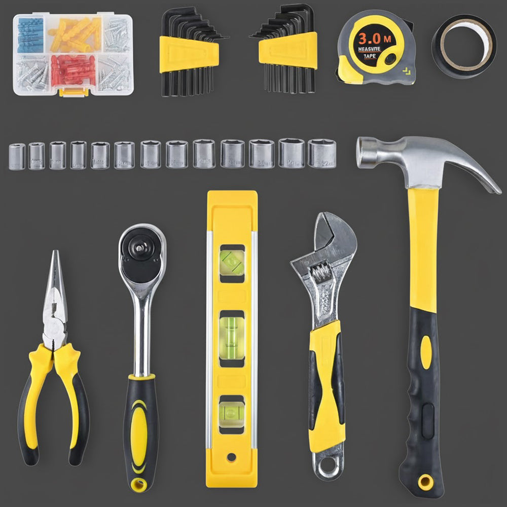 108 Piece Home Repair Tool Kit DIY Household Maintenance Set with Hammer Screwdrivers Pliers Socket Wrench Case