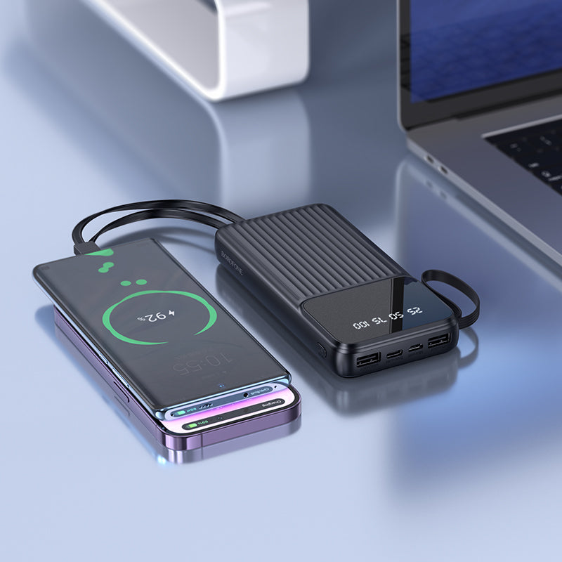 Borofone BJ76 10000mAh 37wh Smart Display Power Bank with 4 Cables (Type C, Lightning, Micro USB & USB1)