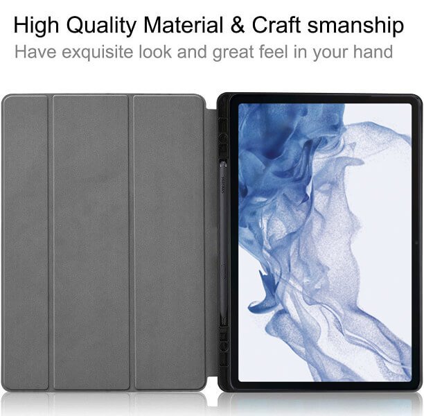 Samsung Galaxy Tab S8 /Tab S7 11.0 inch Leather Case Leather Case, Pencil Holder Folio Stand Cover (Black)
