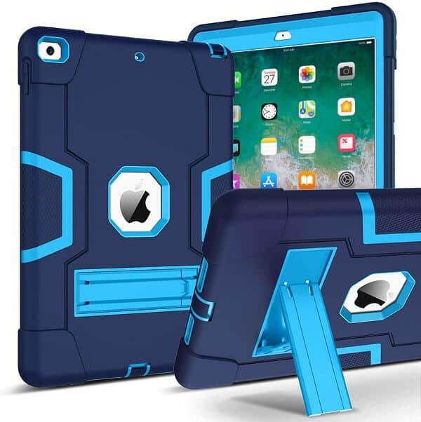 iPad 6th 5th Gen Air 1 Heavy Duty Case 9.7 Fancy Hybrid Stand Cover (Navy Blue)
