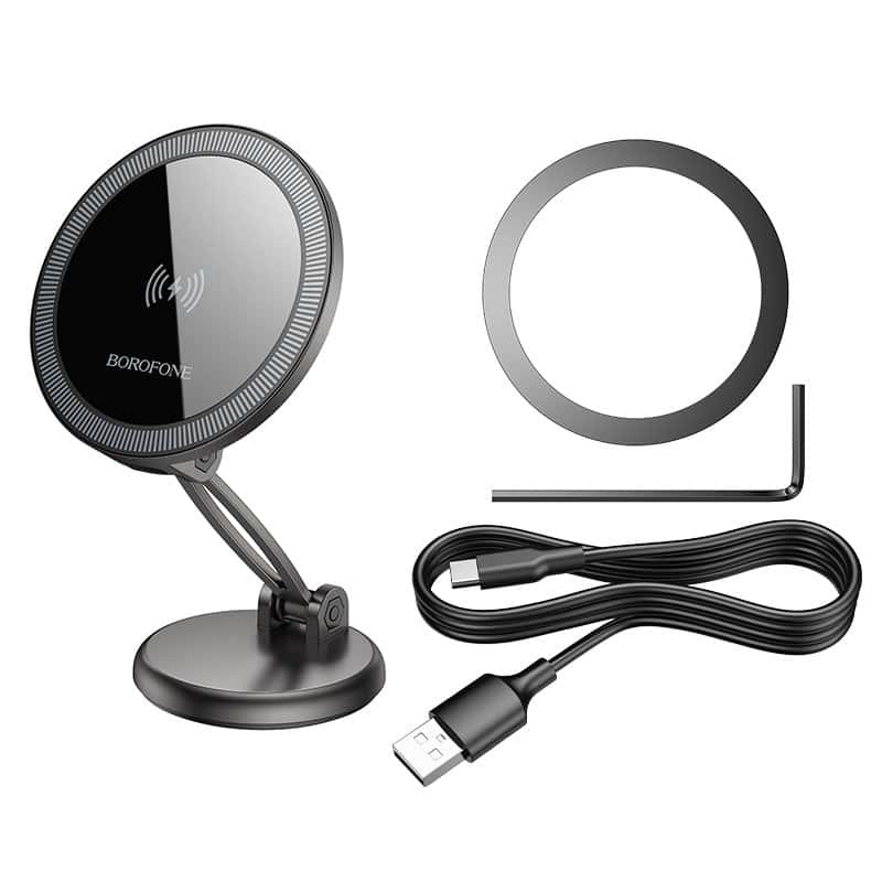 Borofone BH218 Metal MagSafe Magnetic Wireless 15W Fast Charger Charging Dashboard Car Mount Holder