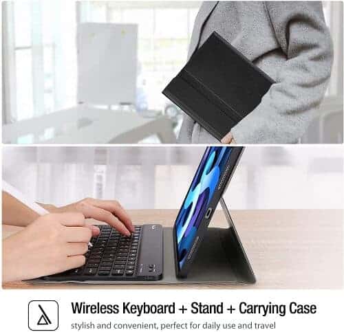 Apple iPad Pro 11 inch 2018/2020/2021/2022 Wireless Bluetooth Keyboard Case, Folio Leather Stand Cover (Black)
