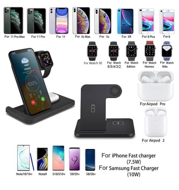 15W Qi 3 in 1 Fast Charging Wireless Charging Stand Dock Station For AirPods Pro Apple Watch SE 6 5 4 3 2 iPhone 12 11 Pro Max Xs X Xr 8 Plus