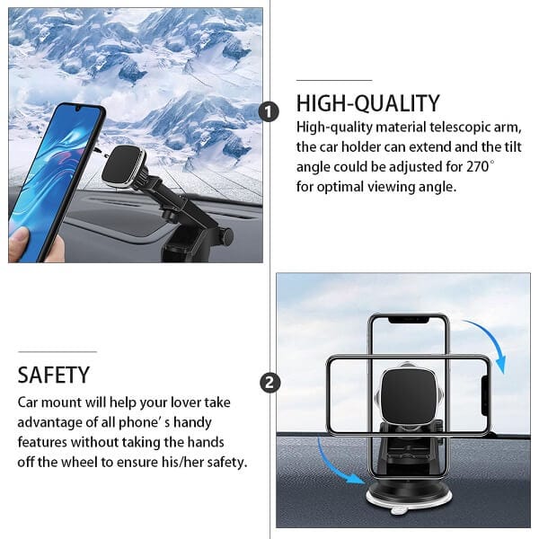 Universal Strong Magnetic Car Phone Mount Dashboard Windshield Phone Holder With Suction Cup For Alcatel 1B 1C 1X (Black)