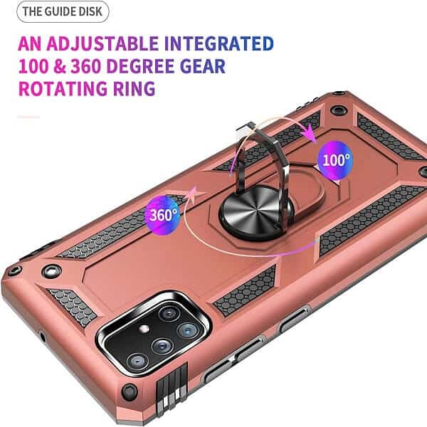 Samsung Galaxy A51 Shockproof Heavy Duty Magnetic Car Mount Ring Case Cover (Rose Gold)