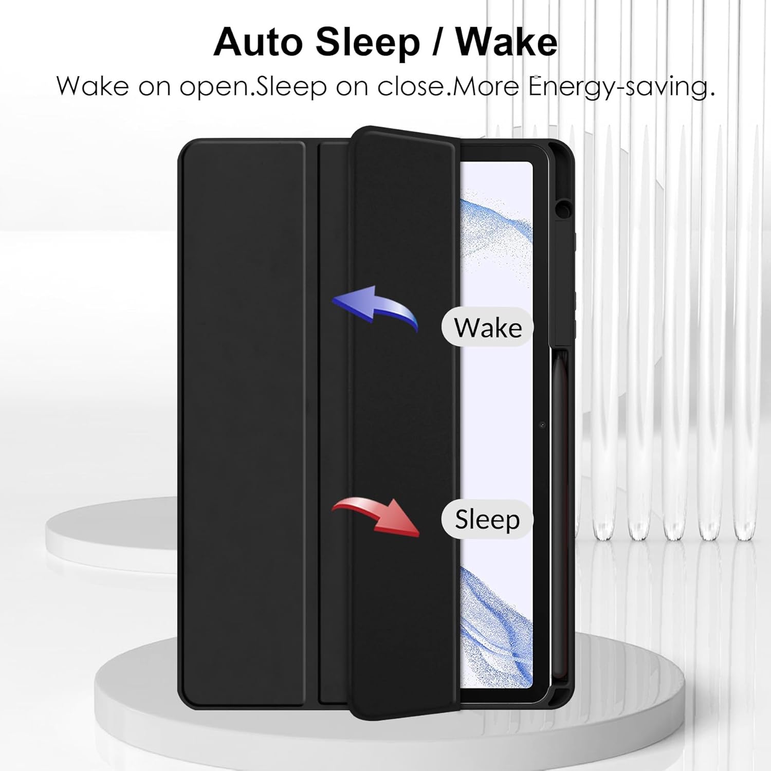 For Samsung Galaxy Tab S10 Ultra /S9 Ultra /S8 Ultra - With Pencil Holder Folio Smart Leather Magnetic Stand Case Cover (Black)