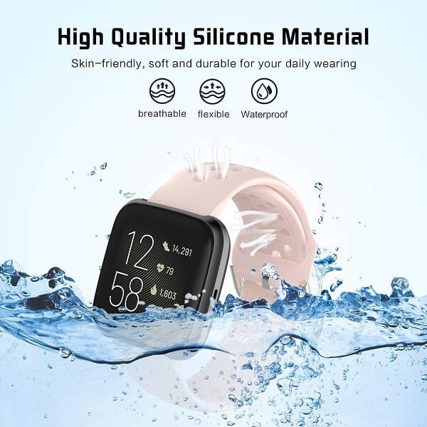 For Fitbit Versa Lite Replacement Wristband Adjustable Silicone Watch Wrist Band Loop Strap (Sports Rose Gold)