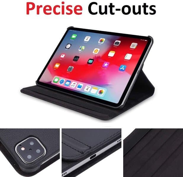 Apple iPad Pro 12.9 2021 5th Gen Leather Case, Rotating 360 Degree Stand Cover (Black)