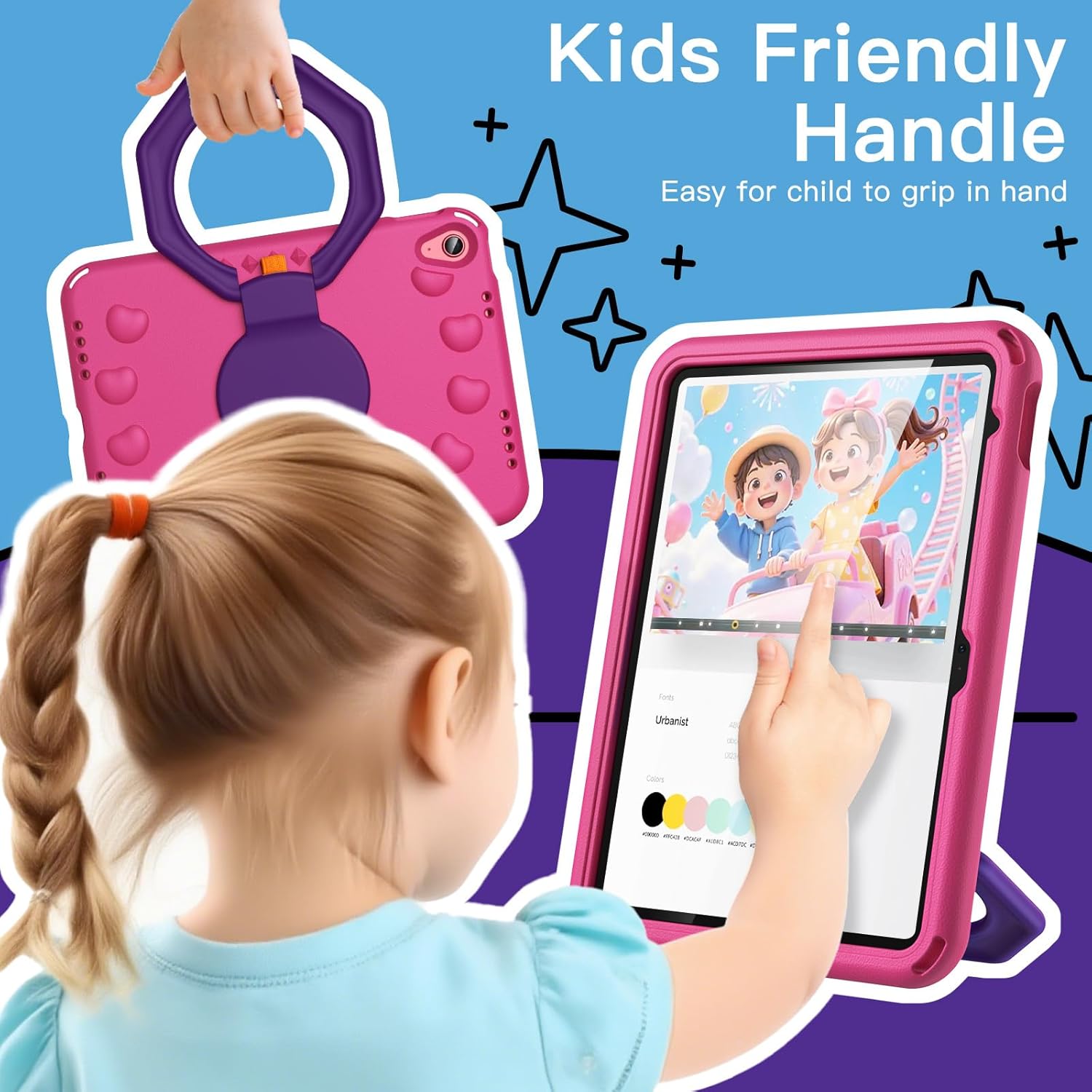 For Apple iPad 10th Gen 10.9 inch 2022/ 11th Gen (A16) 2025 Military Grade Rotating Case TPU Shockproof Multi-Layer Protective Kickstand Cover (Hot Pink)