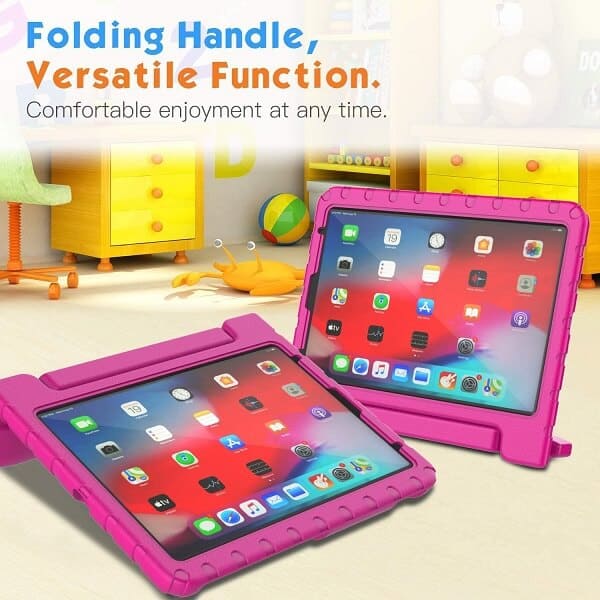 Apple iPad Air 4 /4th Gen 10.9 2020 kids Case, Kickstand Shockproof Heavy Duty Protective Handle Stand Light Weight Kids Friendly Cover (Hot Pink)