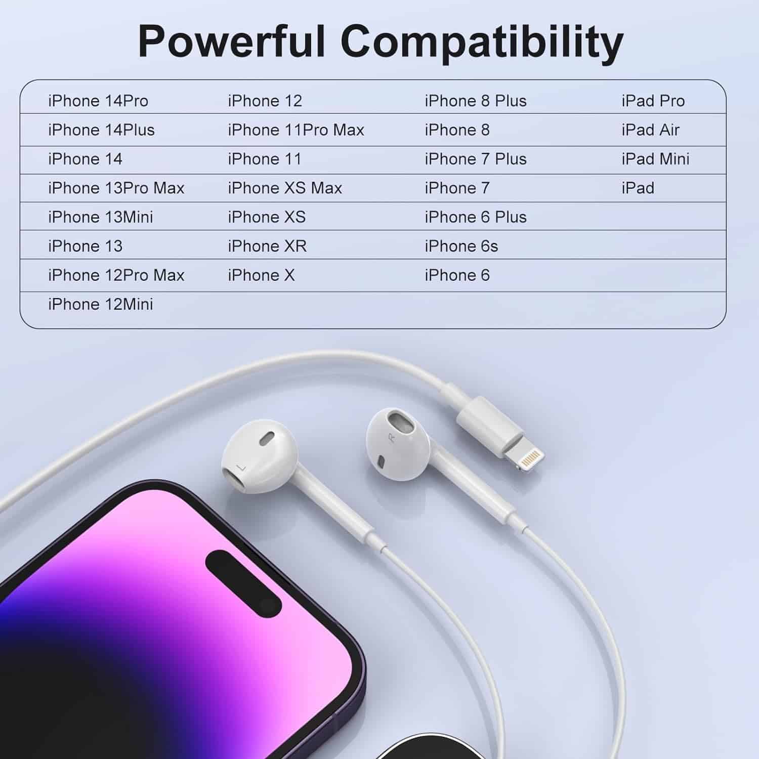 With Lightning Connector Wired Headphones Earphones Earbuds Headsets For iPhone/iPad/iPod 14/13/12/11/XR/XS/X/8 (Built-in Microphone & Volume Control)