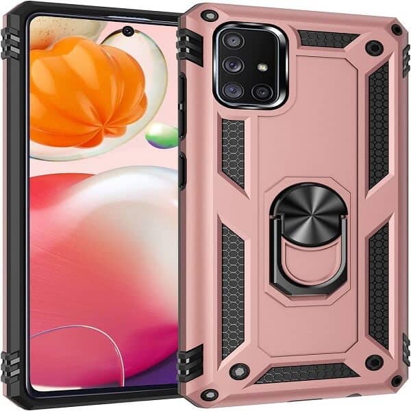 Samsung Galaxy A51 Shockproof Heavy Duty Magnetic Car Mount Ring Case Cover (Rose Gold)