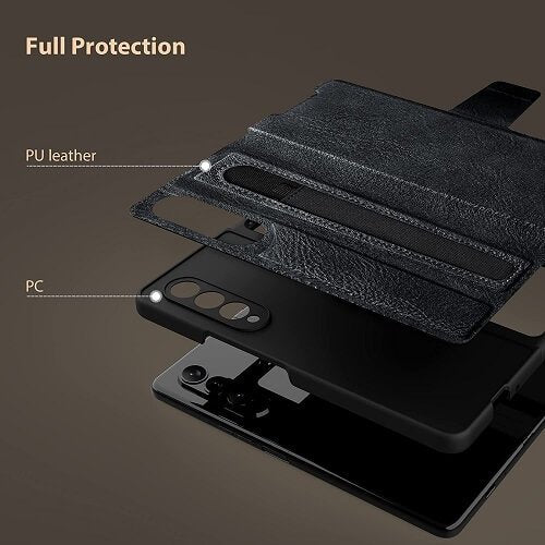 Nillkin Samsung Galaxy Z Fold 4 5G Phone Case with S Pen Holder, PU Leather Protective Case with Flip Cover and Kickstand (Black)