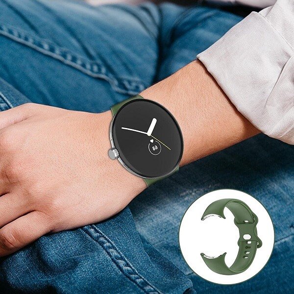 For Google Pixel Smart Watch Replacement Adjustable Soft Silicone Strap Watch Band Straps Quick Release Wristband - (Army Green)