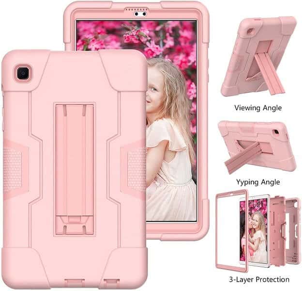 Samsung Galaxy Tab A7 Lite 8.7 inch SM-T220 T225 Tablet Case Shockproof Kids Friendly Rugged Hybrid Heavy Duty Kickstand Cover (Rose Gold)