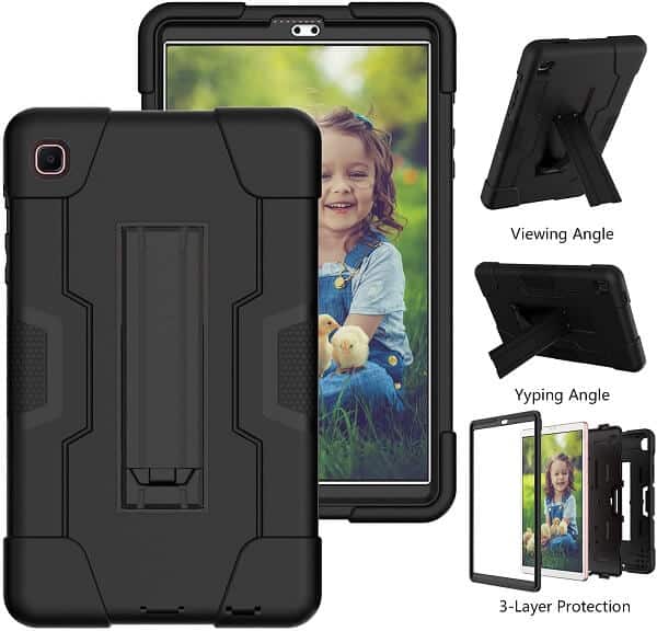 Samsung Galaxy Tab A7 Lite 8.7 inch SM-T220 T225 Tablet Case Shockproof Kids Friendly Rugged Hybrid Heavy Duty Kickstand Cover (Black)