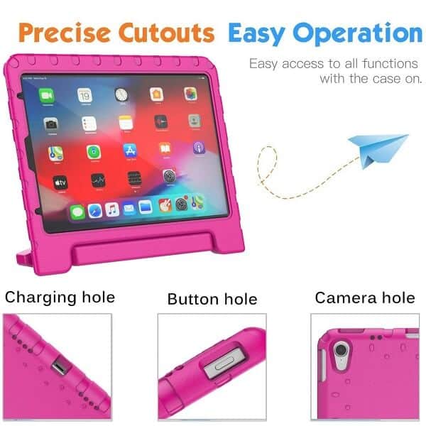 Apple iPad Air 4 /4th Gen 10.9 2020 kids Case, Kickstand Shockproof Heavy Duty Protective Handle Stand Light Weight Kids Friendly Cover (Hot Pink)