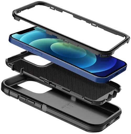 Apple iPhone 12 Case Drop Resistant Defender Tradies Heavy Duty Rugged Shockproof Cover (Black)