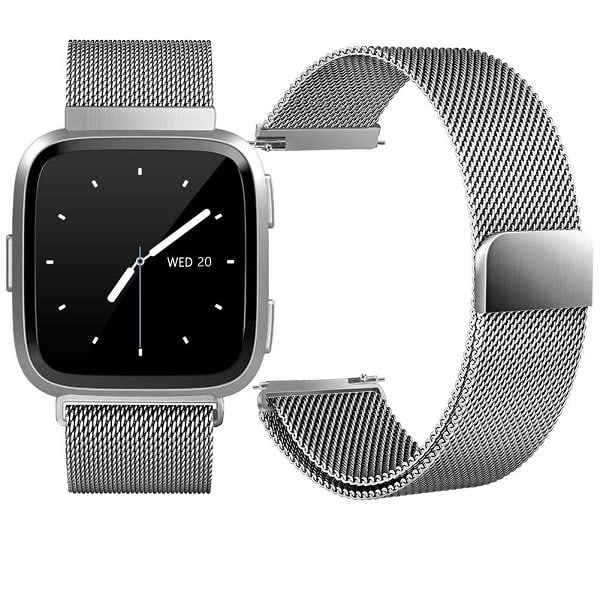 For Fitbit Sense Replacement Magnetic Milanese Band Stainless Steel Loop Mesh Wristband Strap Bracelet (Silver)