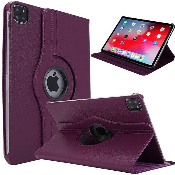 Apple iPad Pro 12.9 inch 2021 5th Gen Leather Case, Rotating 360 Degree Stand Cover (Purple)