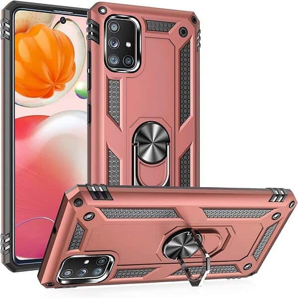 Samsung Galaxy A51 Shockproof Heavy Duty Magnetic Car Mount Ring Case Cover (Rose Gold)