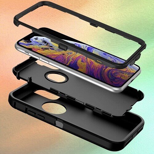 Apple iPhone X/XS Case Drop Resistant Defender Tradies Heavy Duty Rugged Shockproof Cover (Black)