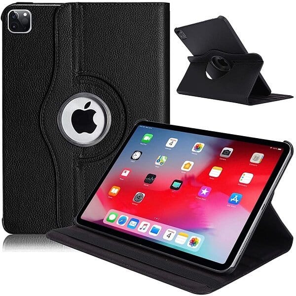 Apple iPad Pro 12.9 2021 5th Gen Leather Case, Rotating 360 Degree Stand Cover (Black)
