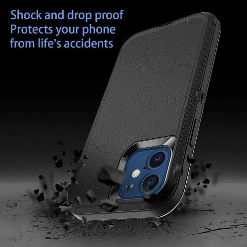 Apple iPhone 12 Case Drop Resistant Defender Tradies Heavy Duty Rugged Shockproof Cover (Black)