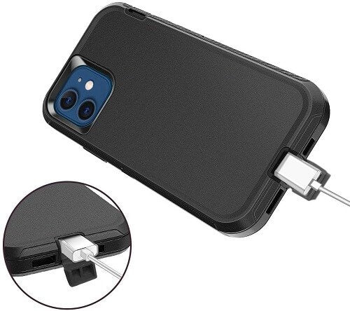 Apple iPhone 12 Case Drop Resistant Defender Tradies Heavy Duty Rugged Shockproof Cover (Black)