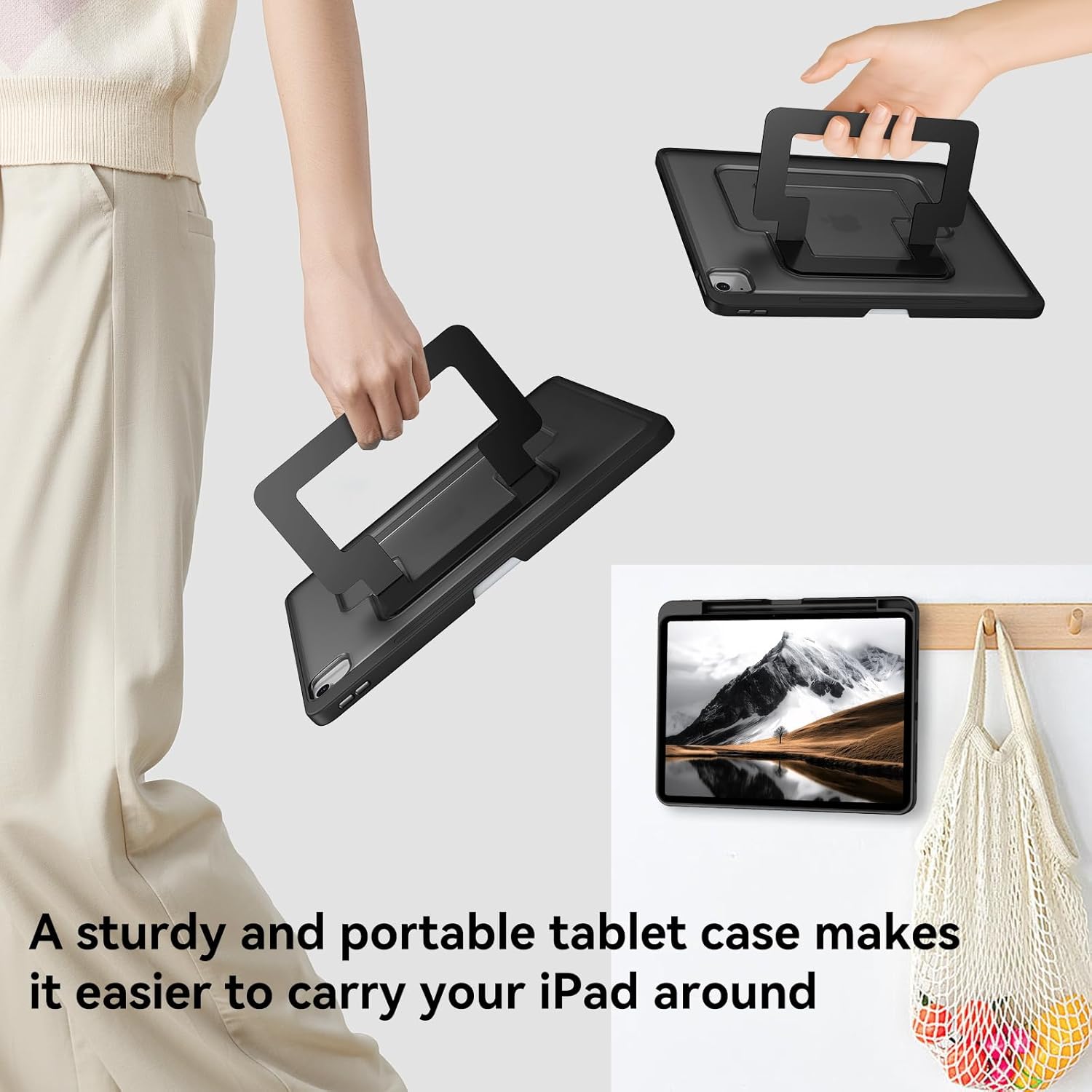 For Apple iPad Air 10.9 inch 4th /5th Generation/Pro 11 inch 2022/2021/2020/2018 Kids Hybrid Shockproof Heavy Duty Kickstand Case Cover (Black)
