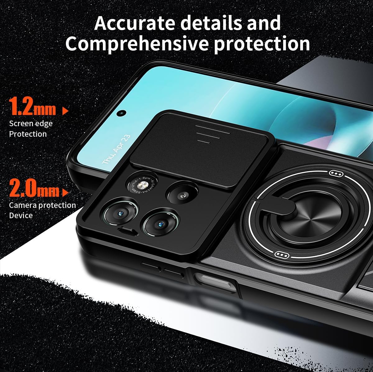 For Motorola Edge 70 | Edge 70 Fusion Case, with Slide Camera Heavy Duty Shockproof Magnetic Ring Holder Kickstand Cover