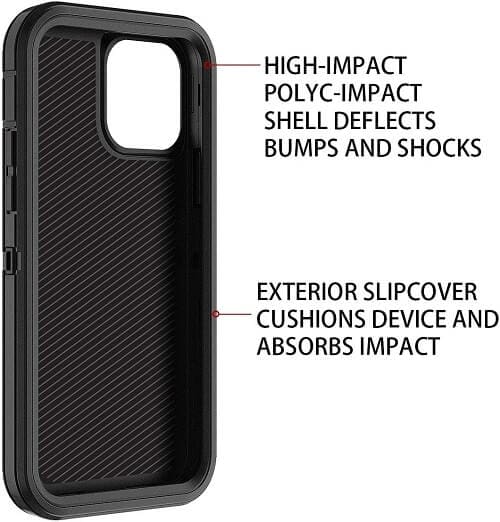 Apple iPhone 12 Case Drop Resistant Defender Tradies Heavy Duty Rugged Shockproof Cover (Black)