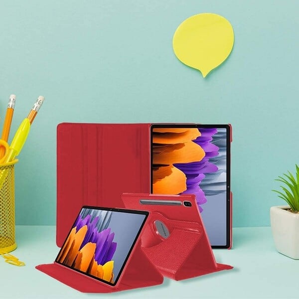 Samsung Galaxy Tab S7 Leather Case 360 Degree Rotate Smart Stand Cover for 2020 SM-T870 /T875 Tab (Red)