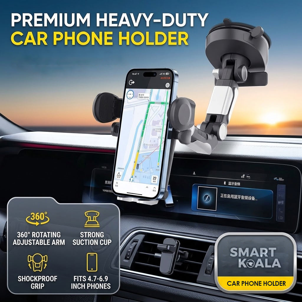 Heavy Duty Telescopic Car Truck Phone Holder Mount – Long Arm Adjustable Dashboard Windshield Suction Cup Stand