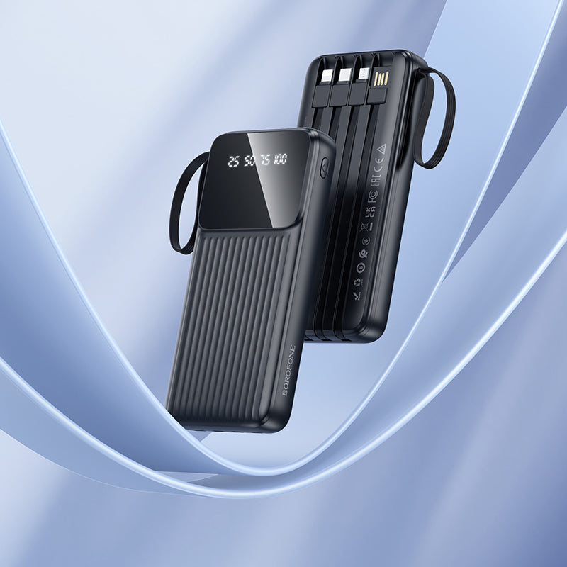 Borofone BJ76 10000mAh 37wh Smart Display Power Bank with 4 Cables (Type C, Lightning, Micro USB & USB1)