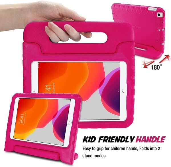 Apple iPad Air 3 /iPad Pro 10.5 inch kids Case, Kickstand Shockproof Heavy Duty Handle Stand Cover (Hot Pink)