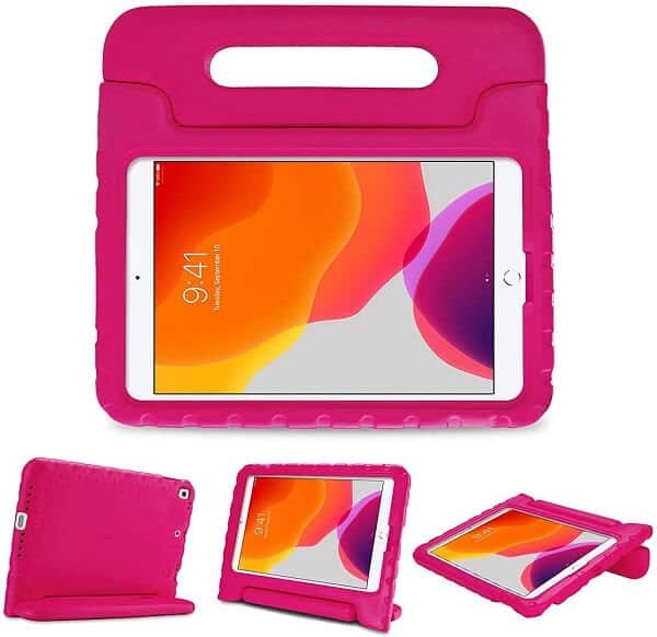 Apple iPad 7th Gen kids Case, 7 Generation 10.2 2019 Kickstand Shockproof Protective Handle Stand Light Weight Kids Friendly Cover (Hot Pink)