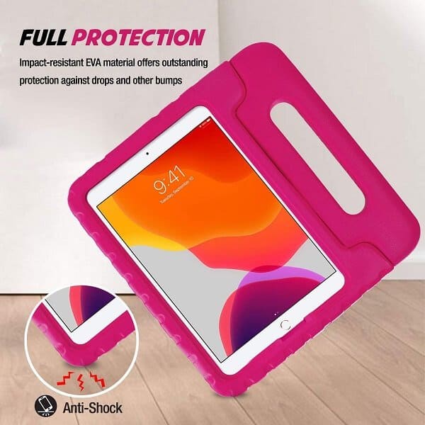 Apple iPad Air 3 /iPad Pro 10.5 inch kids Case, Kickstand Shockproof Heavy Duty Handle Stand Cover (Hot Pink)