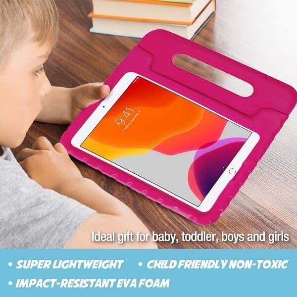 Apple iPad Air 3 /iPad Pro 10.5 inch kids Case, Kickstand Shockproof Heavy Duty Handle Stand Cover (Hot Pink)