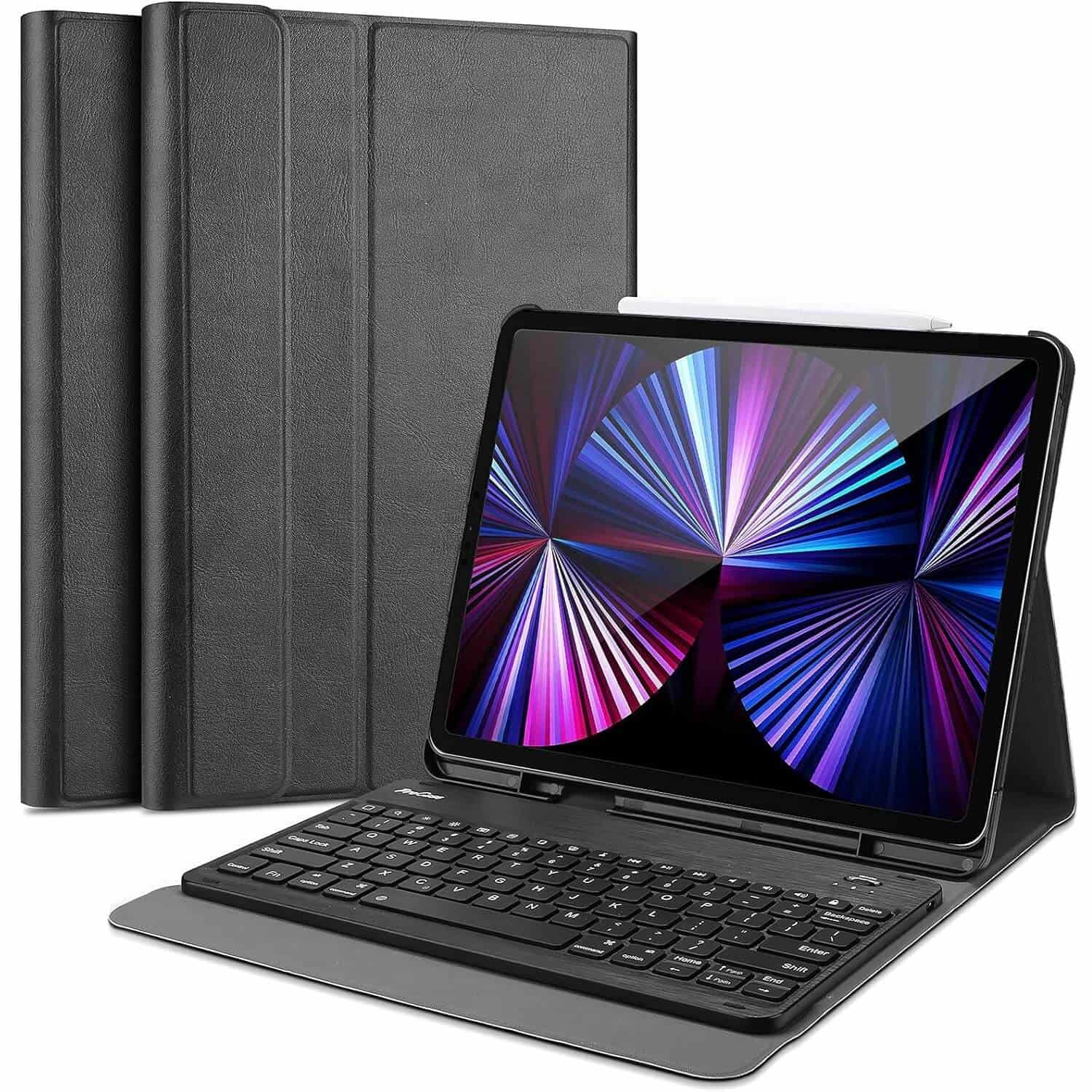 With Pencil Holder For Apple iPad Pro 11 inch 2nd/3rd/4th Gen 2022/2021/2020/2018 Wireless Bluetooth Keyboard Case Leather Smart Folio Cover (Black)