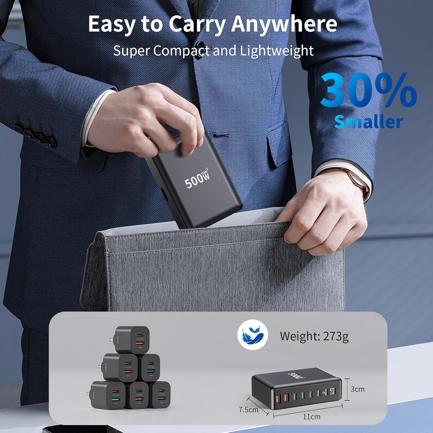 500W GaN³ Fast Charger Dock: 8-Port Desktop Charging Station with 2×100W PD, 4×65W PD USB-C & 2×20W QC USB-A – AU Plug Power Adapter for MacBook, iPhones, iPads & Tablets