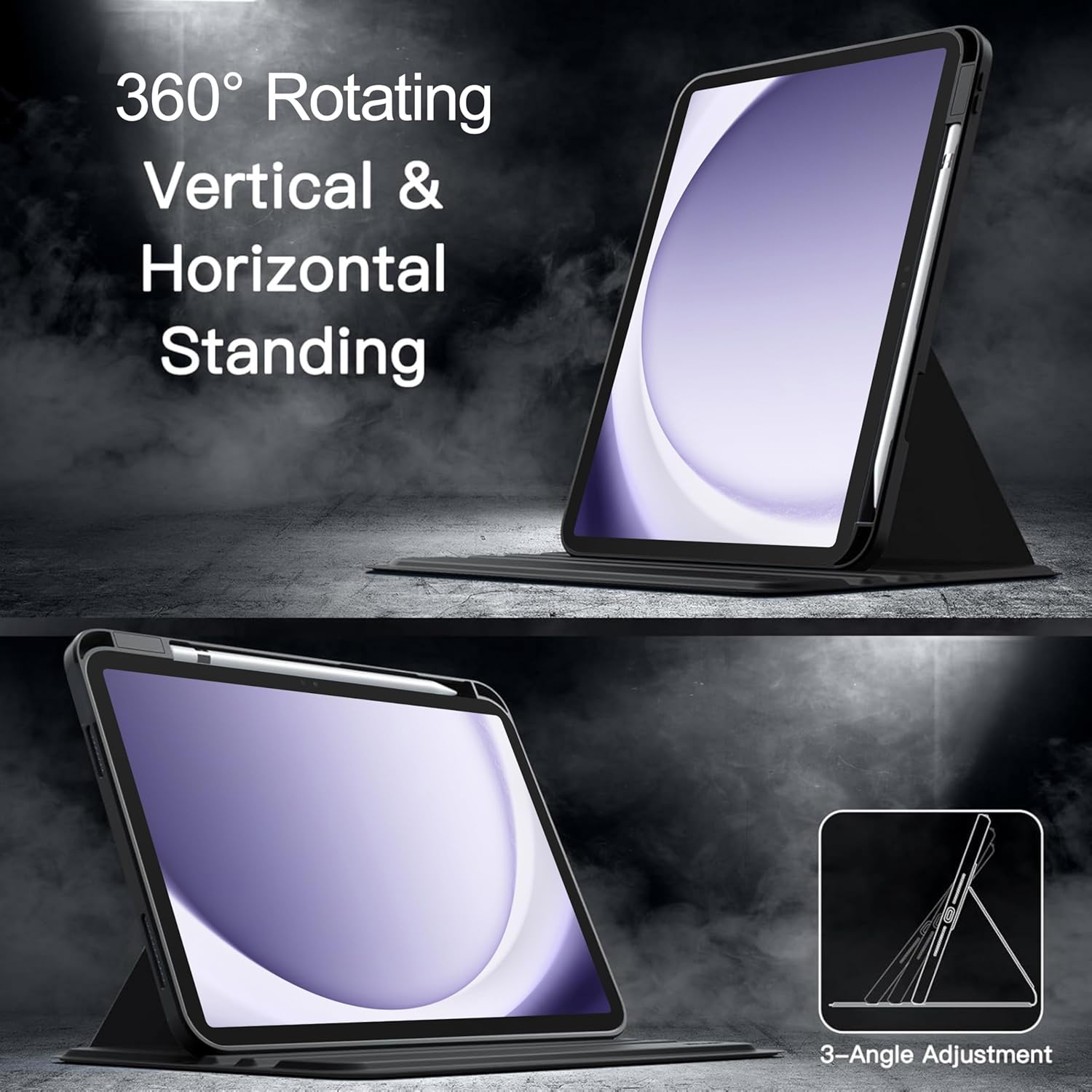 For Samsung Galaxy Tab A11+Plus/ A9+ Plus Case With Pencil Holder Rotaing Folio Leather Stand Cover