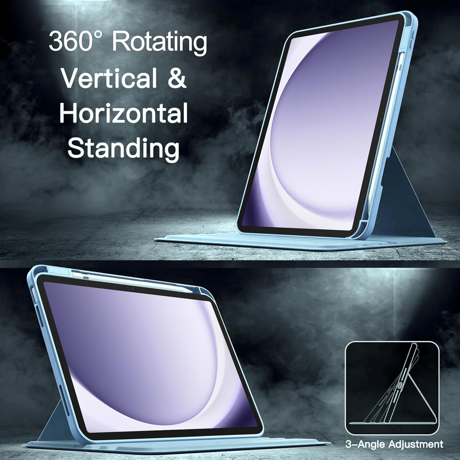 For Samsung Galaxy Tab A11+Plus/ A9+ Plus Case With Pencil Holder Rotaing Folio Leather Stand Cover