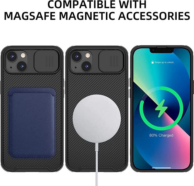 Nillkin For Apple iPhone 14 Case [Support Magsafe Charger] CamShield With Camera Protection Case Slim Magnetic Shockproof Heavy Duty Cover (Black)