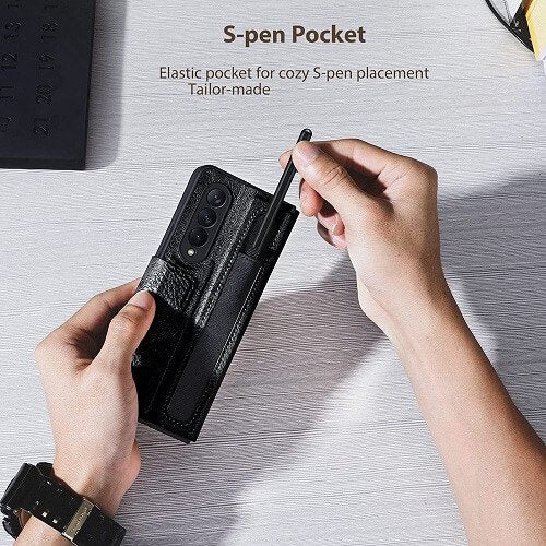 Nillkin Samsung Galaxy Z Fold 4 5G Phone Case with S Pen Holder, PU Leather Protective Case with Flip Cover and Kickstand (Black)