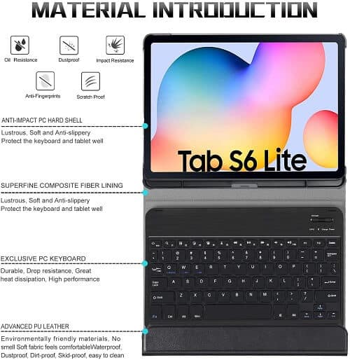 With Pencil Holder Samsung Galaxy Tab S6 Lite 10.4 Inch SM-P610 P615 Wireless Bluetooth Keyboard Case, Folio Leather Smart Cover