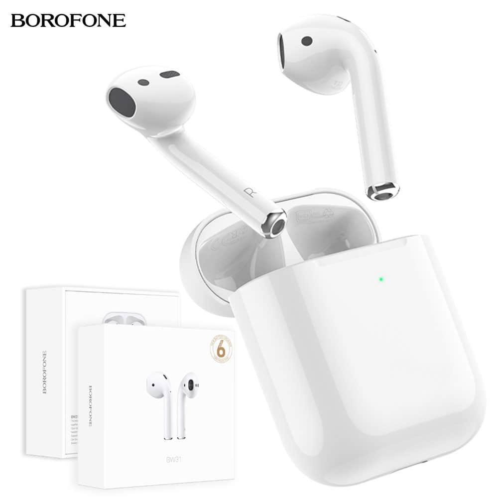 Borofone BW31 TWS Bluetooth Earphone Earbud Touch Control Headphone Sports Earbuds Waterproof Headset Mic -Universal Air Pods (White)