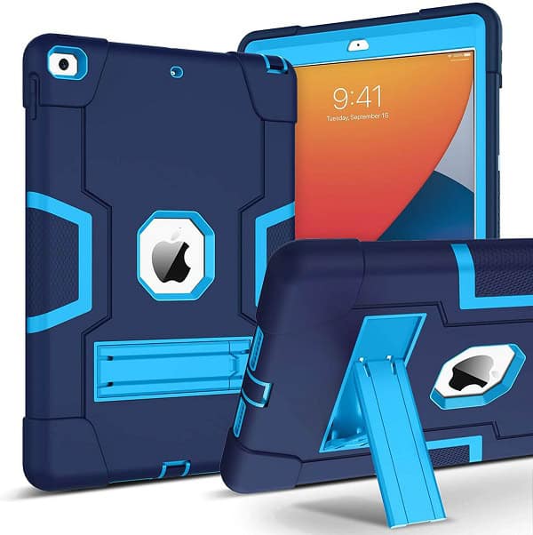 iPad 8th Gen Heavy Duty Case 10.2 2020 Fancy Hybrid Stand Cover (Navy Blue)