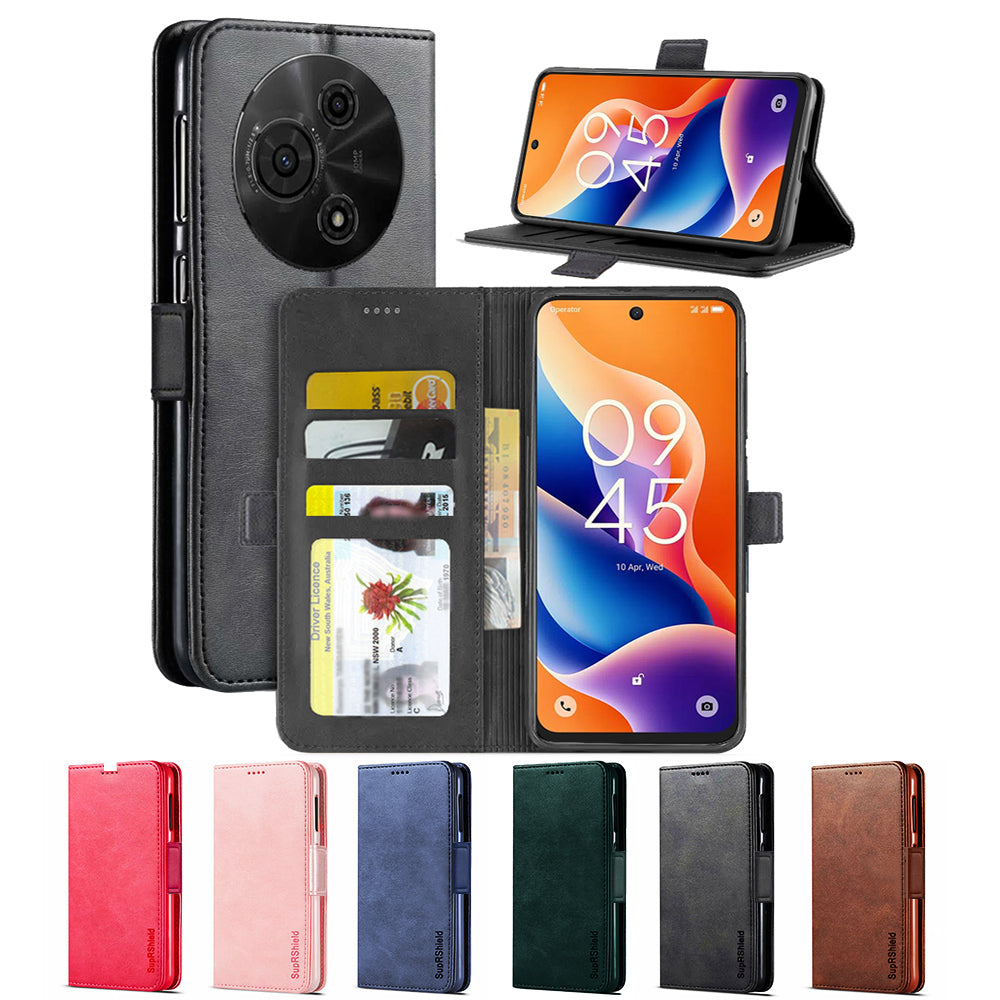 For TCL 605 4G SupRShield Case Leather Card Holder Wallet Flip Cover