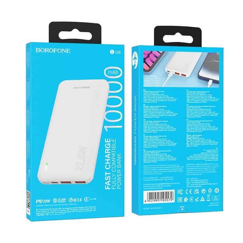 BOROFONE (BJ38) 10000mAh PD 20W Fast Charging 4 Ports (2 USB + 1 Type +1 Micro USB) Portable Power Bank